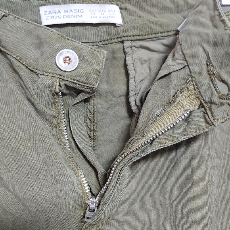 ザラベーシック ZARA BASIC パンツ スラックス 34 無地 茶 / ブラウン / X カーキ / カーキ /  レディース USED 古着 中古 10014460