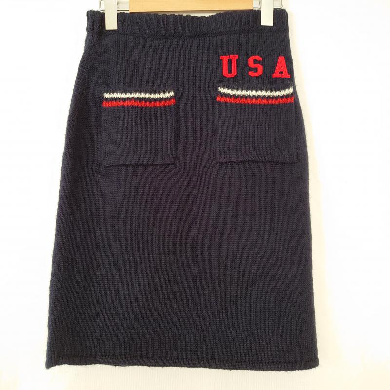 トミー TOMMY スカート ひざ丈スカート ニットスカート M 無地 X ロゴ、文字 紺 / ネイビー /  レディース USED 古着 中古 10015400