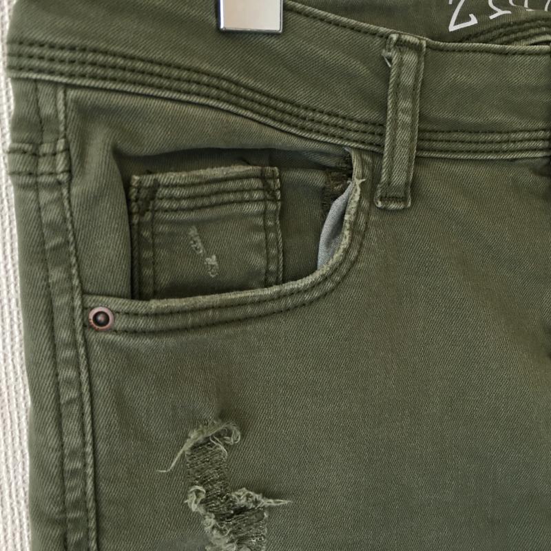 ザラベーシック ZARA BASIC パンツ ワークパンツ、ペインターパンツ 2 無地 X ダメージ加工 カーキ / カーキ /  レディース USED 古着 中古 10016324