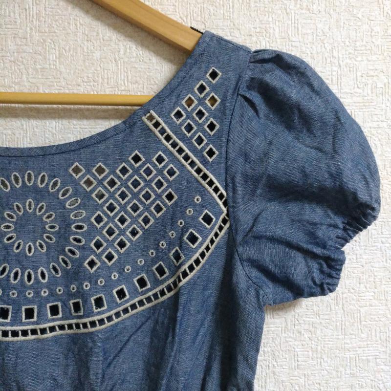 リッチ rich ワンピース ひざ丈スカート M 無地 X 刺繍 X  白 / ホワイト / X インディゴ / インディゴ /  レディース USED 古着 中古 10016640