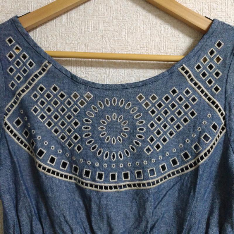 リッチ rich ワンピース ひざ丈スカート M 無地 X 刺繍 X  白 / ホワイト / X インディゴ / インディゴ /  レディース USED 古着 中古 10016640