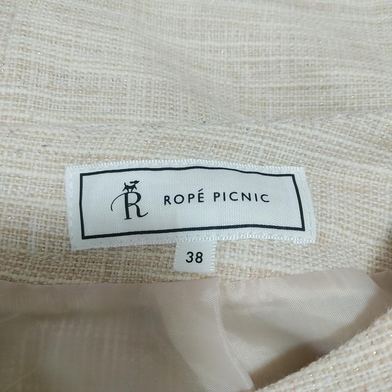 ロペピクニック ROPE' PICNIC スカート ひざ丈スカート ツイードタイトスカート 38 チェック 白 / ホワイト / X ベージュ / ベージュ /  レディース USED 古着 中古 10016737
