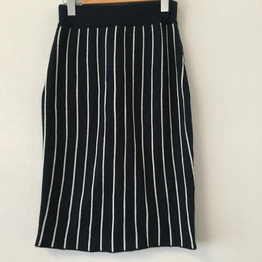 マウジー MOUSSY スカート ひざ丈スカート 1 ストライプ X 総柄 紺 / ネイビー / X 白 / ホワイト /  レディース USED 古着 中古 10016874
