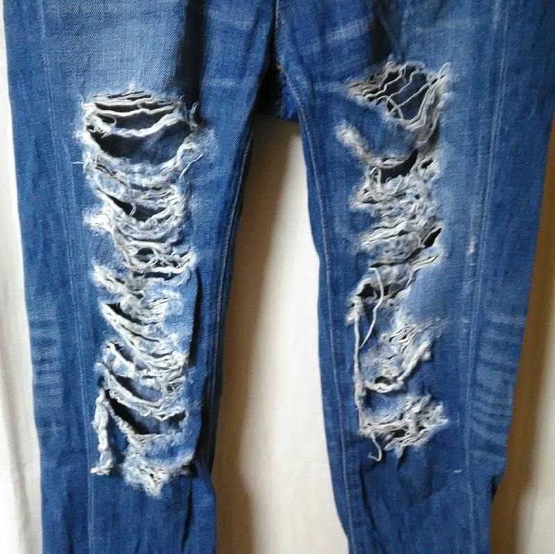アズールバイマウジー AZUL BY MOUSSY パンツ デニム、ジーンズ XS ダメージ加工 X 無地 インディゴ / インディゴ /  レディース USED 古着 中古 10017337