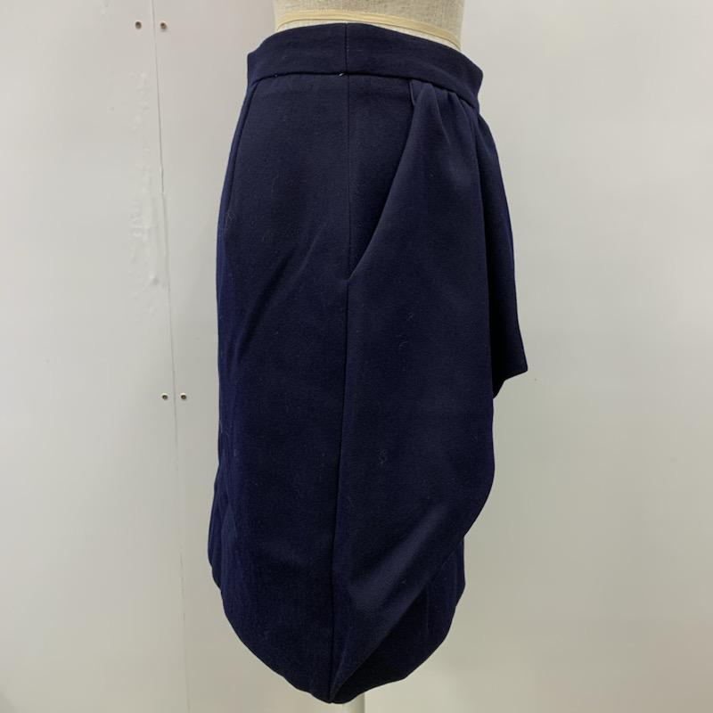 ウィット WHIT スカート ひざ丈スカート フリルデザインスカート 無地 M 無地 紺 / ネイビー /  レディース USED 古着 中古 10021548