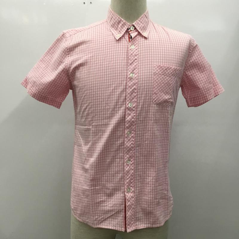 ナノユニバース nano・universe シャツ、ブラウス  半袖シャツ S チェック 桃 / ピンク / X 白 / ホワイト /  メンズ USED 古着 中古 10021857