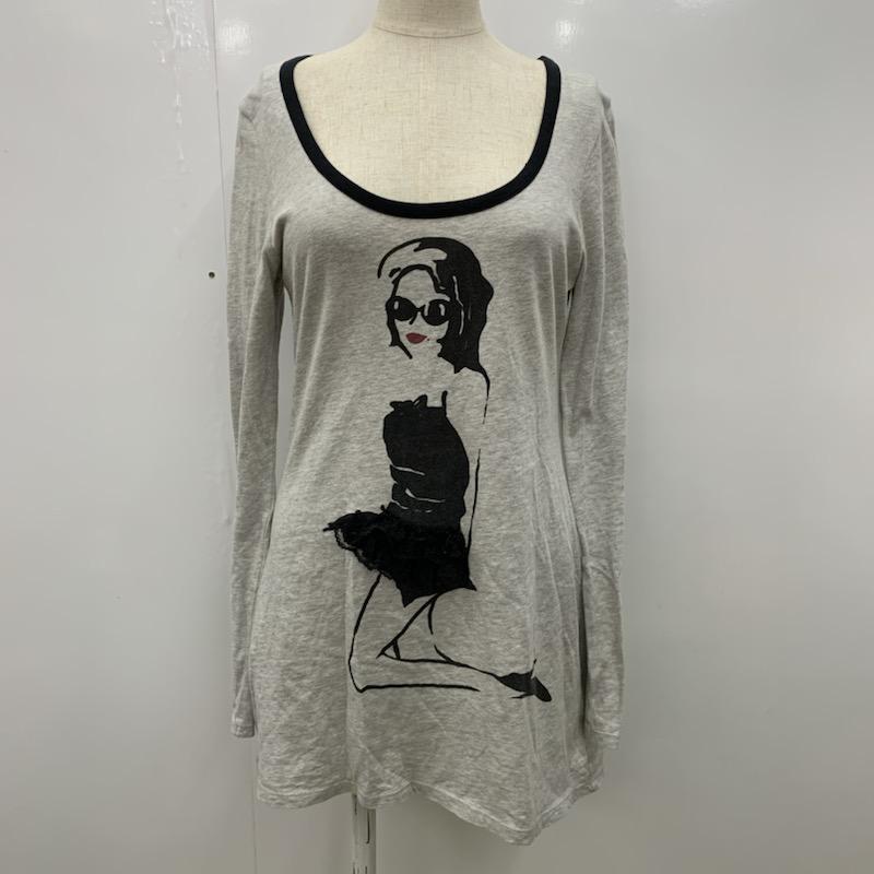 リエンダ rienda Tシャツ 長袖 ロンT FREE 無地 X キャラクター 灰 / グレー / X 黒 / ブラック /  レディース USED 古着 中古 10022993