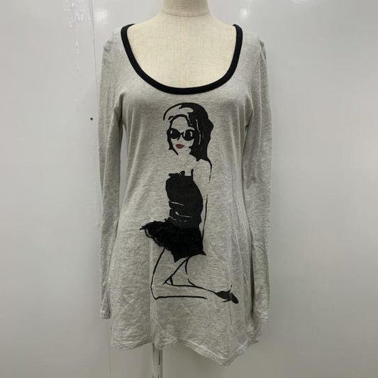 リエンダ rienda Tシャツ 長袖 ロンT FREE 無地 X キャラクター 灰 / グレー / X 黒 / ブラック /  レディース USED 古着 中古 10022993