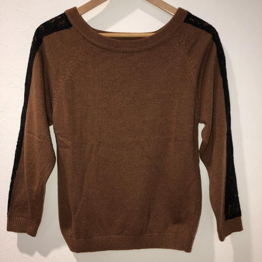 グリーンデイル ガーネット GREENDALE GARNET ニット、セーター 長袖 M 無地 X レース柄 茶 / ブラウン / brown X 黒 / ブラック / black レディース USED 古着 中古 10029075