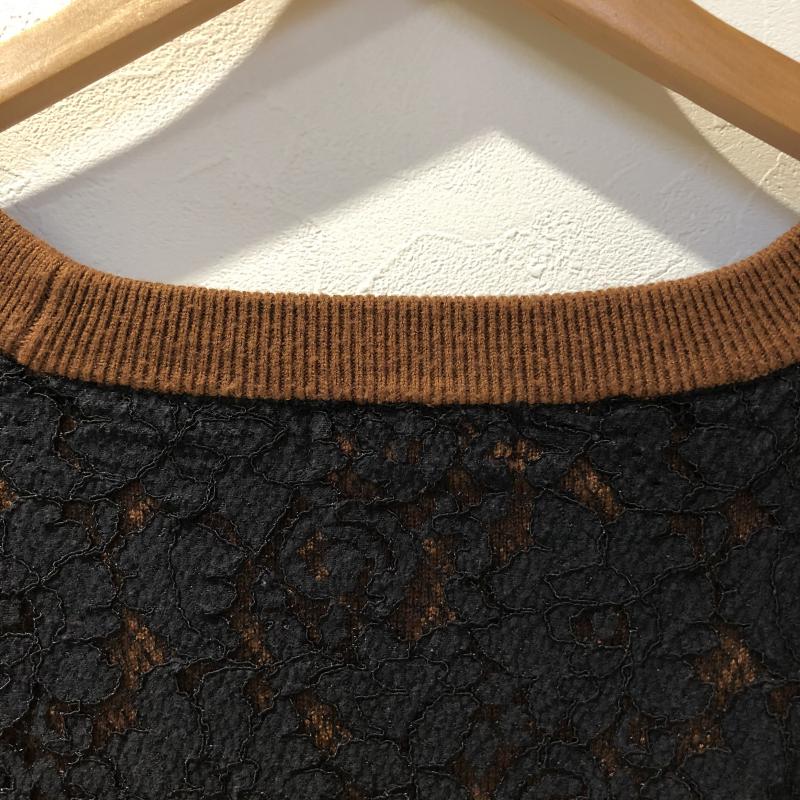 グリーンデイル ガーネット GREENDALE GARNET ニット、セーター 長袖 M 無地 X レース柄 茶 / ブラウン / brown X 黒 / ブラック / black レディース USED 古着 中古 10029075
