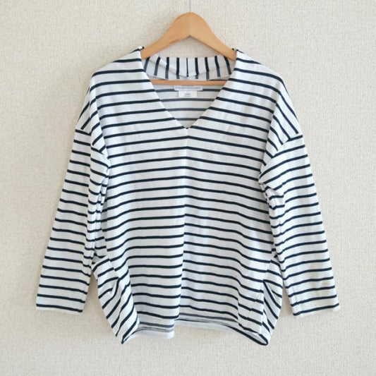 チャオパニックティピー CIAOPANIC TYPY カットソー 長袖 ボーダー柄 白 / ホワイト / white X 紺 / ネイビー / navy レディース USED 古着 中古 10033037