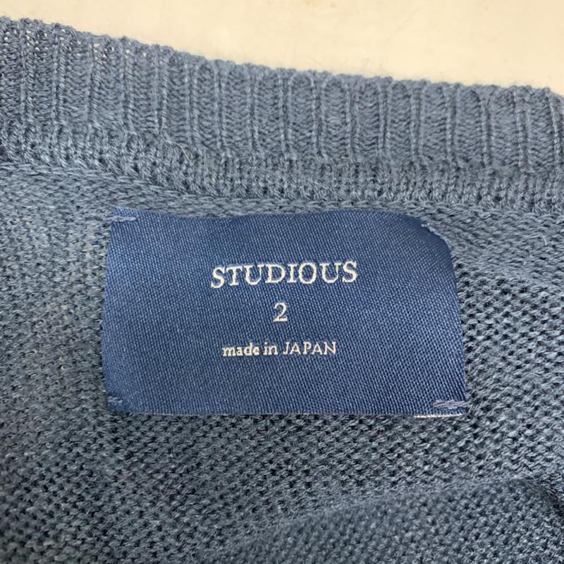 ステュディオス STUDIOUS ニット、セーター 長袖 クルーネック 2 無地 X  紺 / ネイビー / navy メンズ USED 古着 中古 10041725