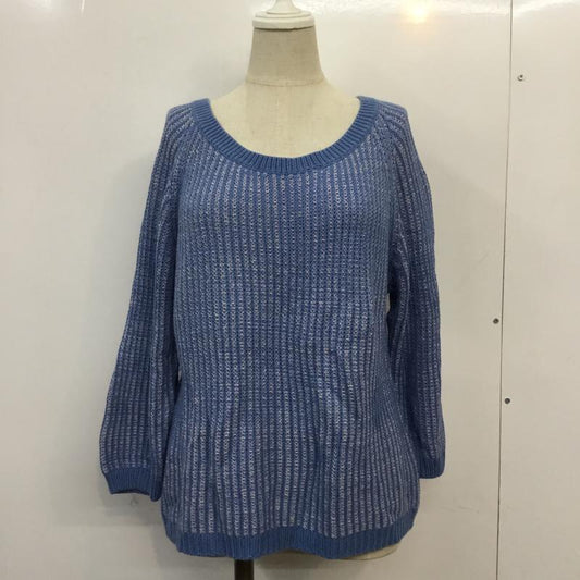 ナチュラルビューティーベーシック NATURAL BEAUTY BASIC ニット、セーター 長袖 クルーネック M 無地 白 / ホワイト / white X 水色 / ライトブルー / レディース USED 古着 中古 10041772