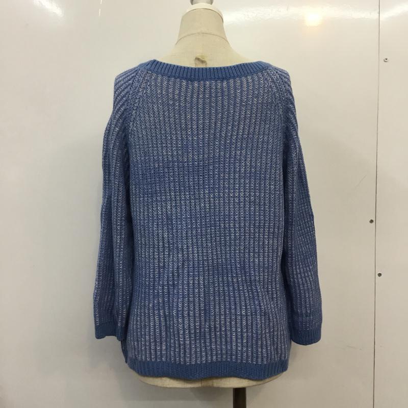 ナチュラルビューティーベーシック NATURAL BEAUTY BASIC ニット、セーター 長袖 クルーネック M 無地 白 / ホワイト / white X 水色 / ライトブルー / レディース USED 古着 中古 10041772