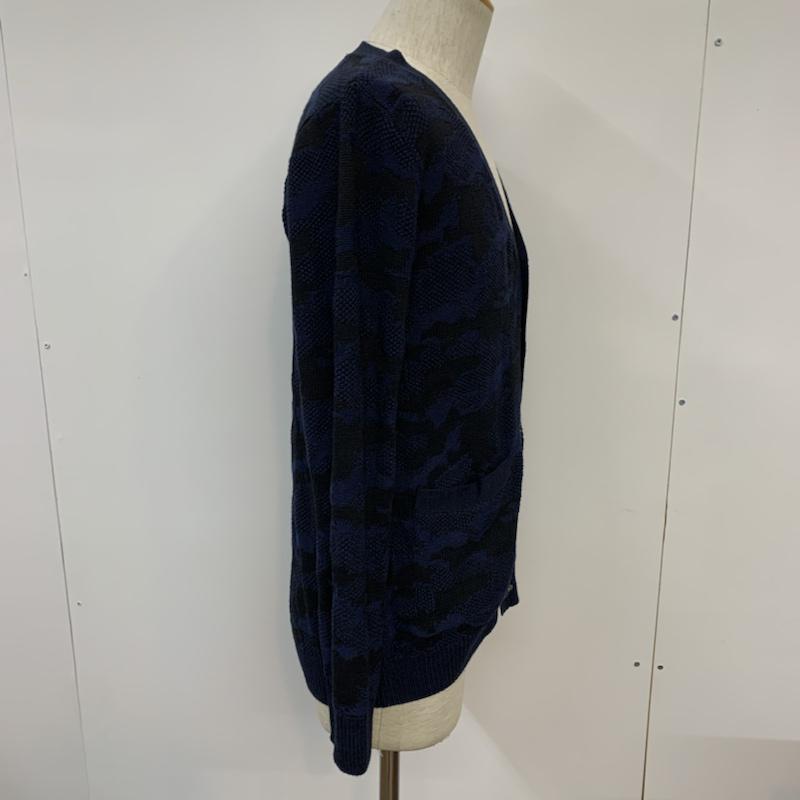 ナノユニバース nano・universe カーディガン 長袖 M 総柄 紺 / ネイビー / navy メンズ USED 古着 中古 10042064