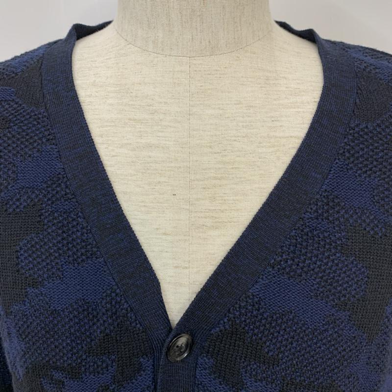 ナノユニバース nano・universe カーディガン 長袖 M 総柄 紺 / ネイビー / navy メンズ USED 古着 中古 10042064