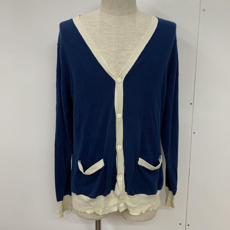 ダファー DUFFER カーディガン 長袖 Vネック L 無地 青 / ブルー / blue X 白 / ホワイト / white メンズ USED 古着 中古 10042744