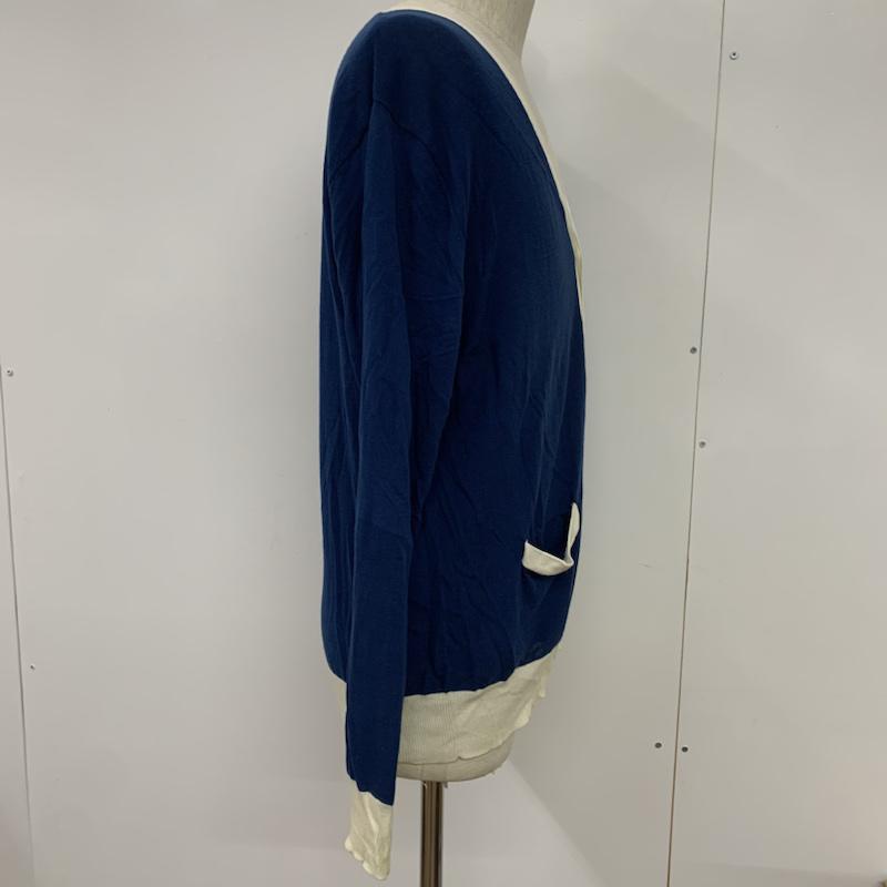 ダファー DUFFER カーディガン 長袖 Vネック L 無地 青 / ブルー / blue X 白 / ホワイト / white メンズ USED 古着 中古 10042744