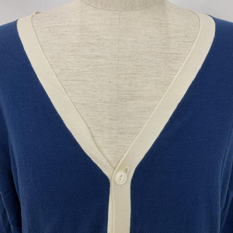ダファー DUFFER カーディガン 長袖 Vネック L 無地 青 / ブルー / blue X 白 / ホワイト / white メンズ USED 古着 中古 10042744
