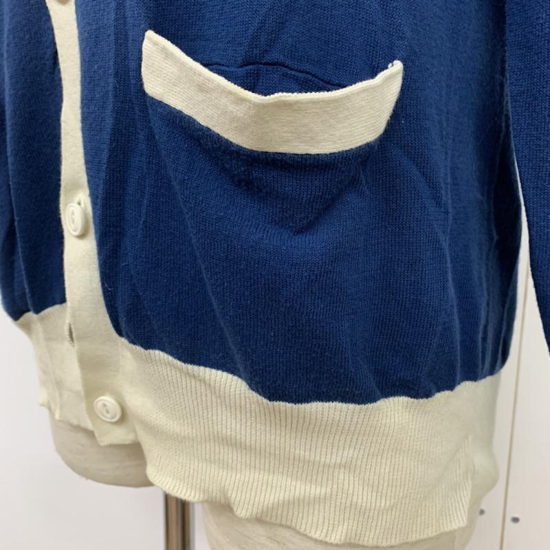 ダファー DUFFER カーディガン 長袖 Vネック L 無地 青 / ブルー / blue X 白 / ホワイト / white メンズ USED 古着 中古 10042744
