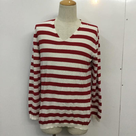 アーバンリサーチ URBAN RESEARCH ニット、セーター 長袖 Vネック ボーダー 綿麻 40 ボーダー柄 白 / ホワイト / white X 赤 / レッド / red メンズ USED 古着 中古 10043062