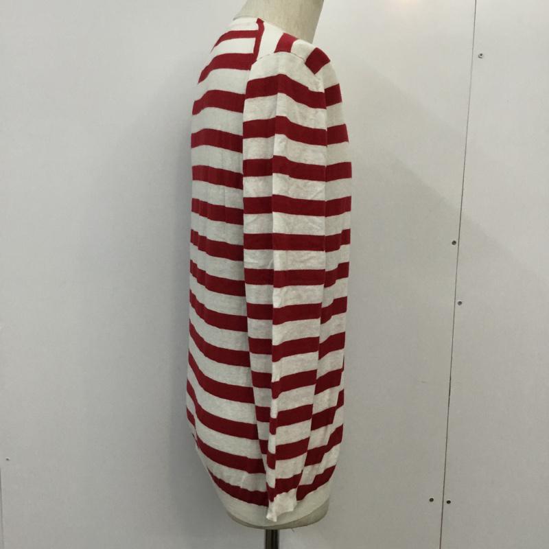 アーバンリサーチ URBAN RESEARCH ニット、セーター 長袖 Vネック ボーダー 綿麻 40 ボーダー柄 白 / ホワイト / white X 赤 / レッド / red メンズ USED 古着 中古 10043062