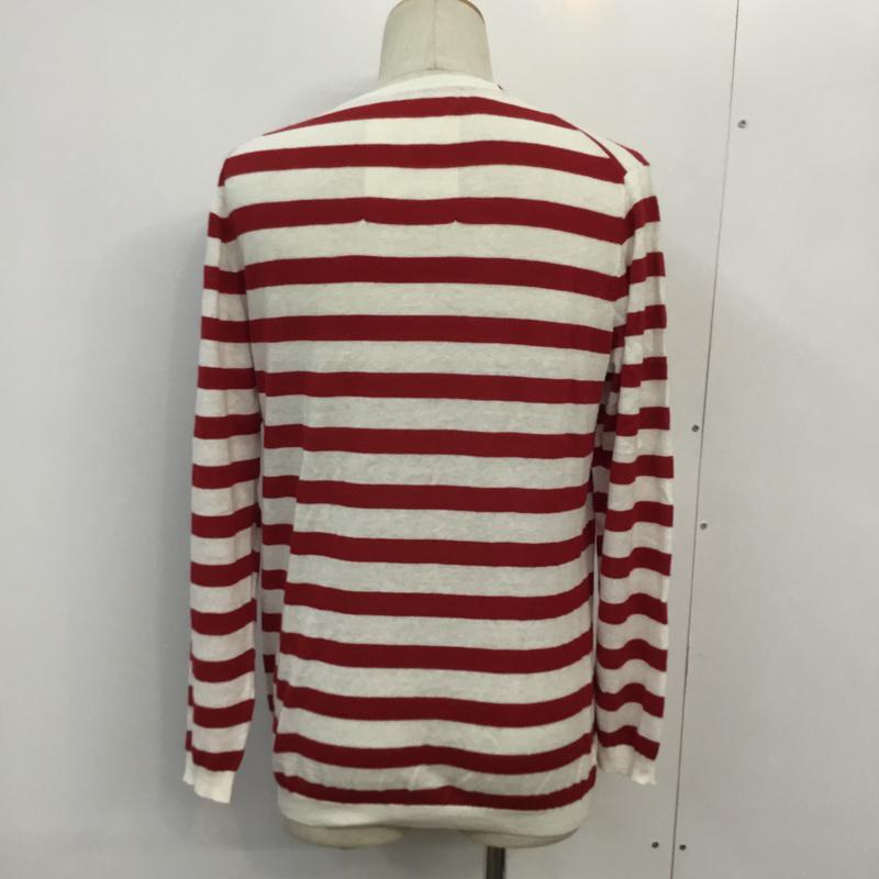 アーバンリサーチ URBAN RESEARCH ニット、セーター 長袖 Vネック ボーダー 綿麻 40 ボーダー柄 白 / ホワイト / white X 赤 / レッド / red メンズ USED 古着 中古 10043062
