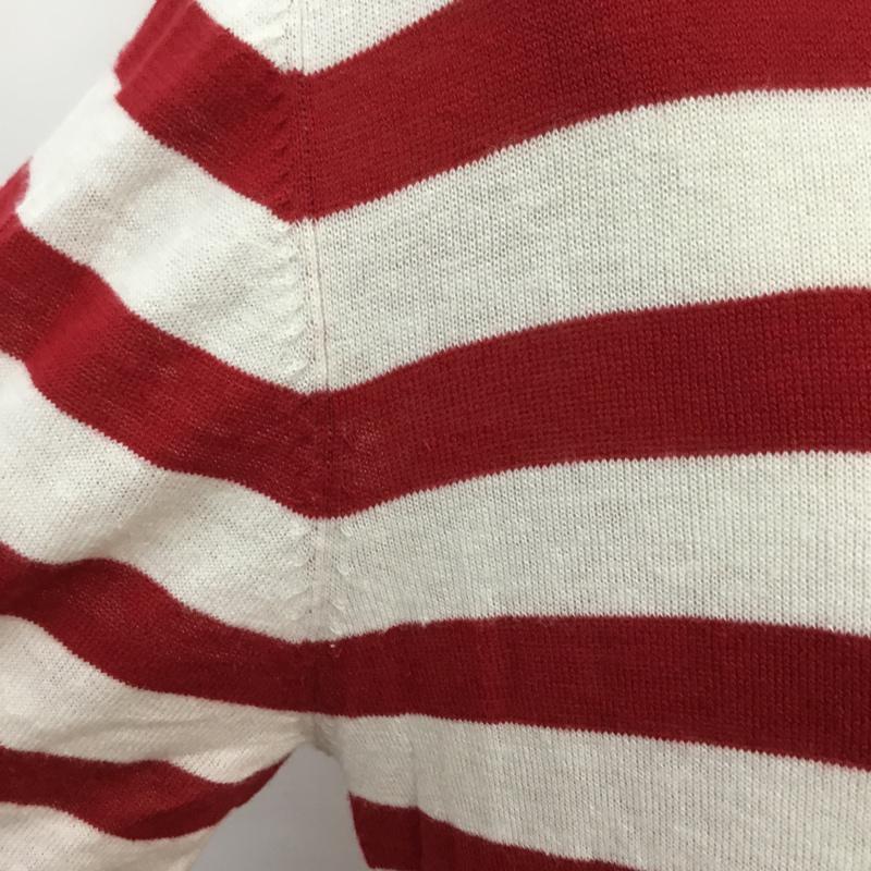 アーバンリサーチ URBAN RESEARCH ニット、セーター 長袖 Vネック ボーダー 綿麻 40 ボーダー柄 白 / ホワイト / white X 赤 / レッド / red メンズ USED 古着 中古 10043062