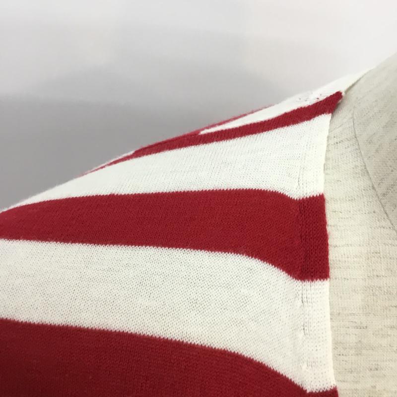 アーバンリサーチ URBAN RESEARCH ニット、セーター 長袖 Vネック ボーダー 綿麻 40 ボーダー柄 白 / ホワイト / white X 赤 / レッド / red メンズ USED 古着 中古 10043062