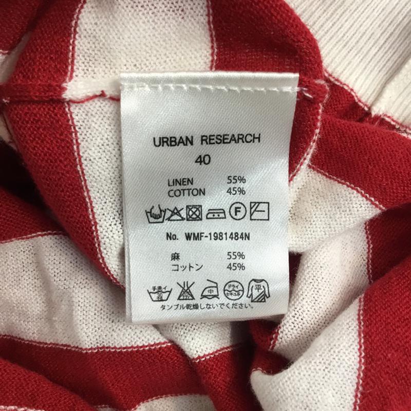 アーバンリサーチ URBAN RESEARCH ニット、セーター 長袖 Vネック ボーダー 綿麻 40 ボーダー柄 白 / ホワイト / white X 赤 / レッド / red メンズ USED 古着 中古 10043062