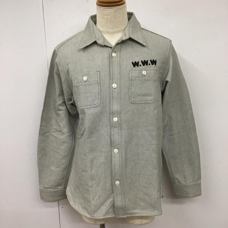 ヒューストン HOUSTON シャツ、ブラウス 長袖 長袖シャツ カラーシャツ ポケットシャツ 長袖カットソー XL ロゴ、文字 灰 / グレー /  メンズ USED 古着 中古 10116385