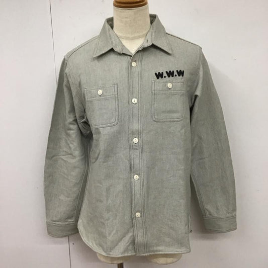 ヒューストン HOUSTON シャツ、ブラウス 長袖 長袖シャツ カラーシャツ ポケットシャツ 長袖カットソー XL ロゴ、文字 灰 / グレー /  メンズ USED 古着 中古 10116385