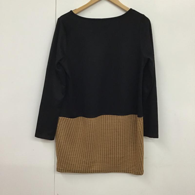 エル ELLE ワンピース ひざ丈スカート JCKCP-10049 バイカラー 長袖 38  黒 / ブラック / black X ベージュ / ベージュ / beige レディース USED 古着 中古 10072830
