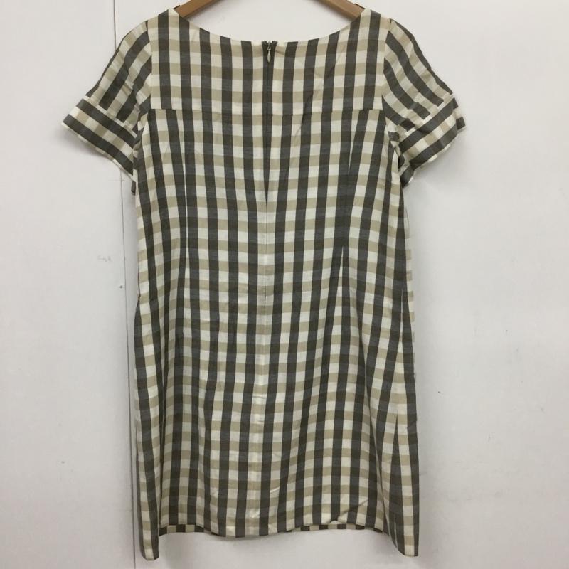 ナチュラルビューティーベーシック NATURAL BEAUTY BASIC ワンピース ひざ丈スカート バックファスナー S チェック 白 / ホワイト / white X 黒 / ブラック / black X ベージュ / ベージュ / beige レディース USED 古着 中古 10072929