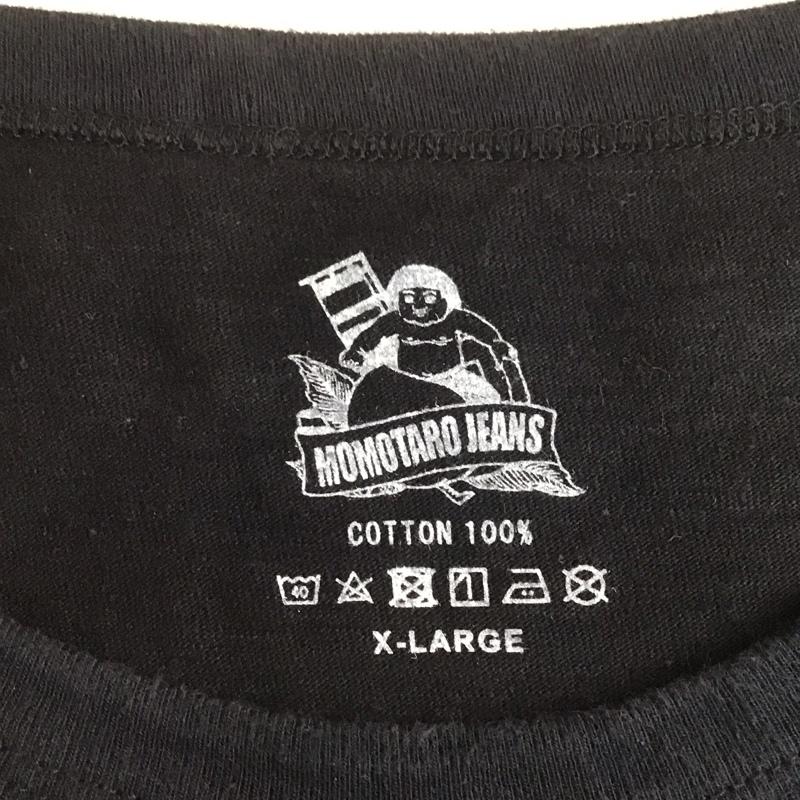 桃太郎ジーンズ MOMOTARO JEANS Tシャツ 半袖 半袖カットソー プリントTシャツ クルーネックカットソー XL 無地 黒 / ブラック /  メンズ USED 古着 中古 10107210