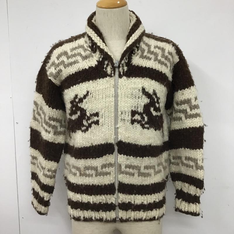 古着 USED ジャケット、上着 ジャンパー、ブルゾン ジップアップニットジャケット カラーニットジャケット アウター 古着 プリント 白 / ホワイト / white X 茶 / ブラウン / brown メンズ USED 古着 中古 10103273