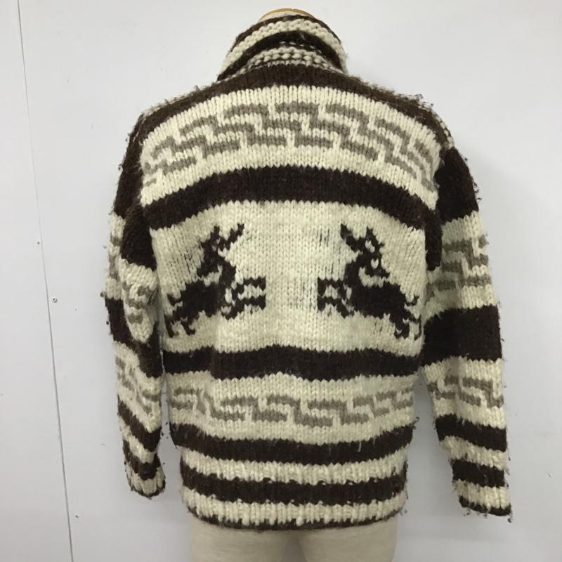 古着 USED ジャケット、上着 ジャンパー、ブルゾン ジップアップニットジャケット カラーニットジャケット アウター 古着 プリント 白 / ホワイト / white X 茶 / ブラウン / brown メンズ USED 古着 中古 10103273