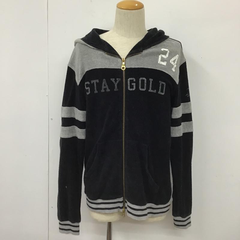 24カラッツ 24karats パーカー 長袖 ジップアップ フルジップ パイル地 STAY GOLD L ロゴ、文字 黒 / ブラック / black X 灰 / グレー / gray メンズ USED 古着 中古 10103638
