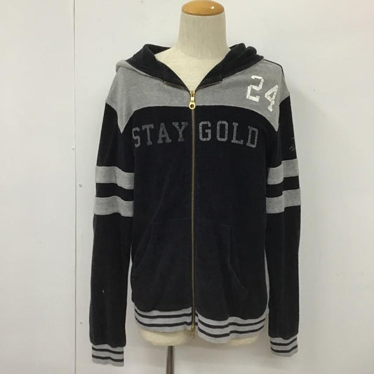 24カラッツ 24karats パーカー 長袖 ジップアップ フルジップ パイル地 STAY GOLD L ロゴ、文字 黒 / ブラック / black X 灰 / グレー / gray メンズ USED 古着 中古 10103638