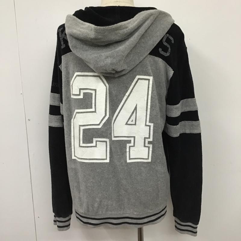 24カラッツ 24karats パーカー 長袖 ジップアップ フルジップ パイル地 STAY GOLD L ロゴ、文字 黒 / ブラック / black X 灰 / グレー / gray メンズ USED 古着 中古 10103638