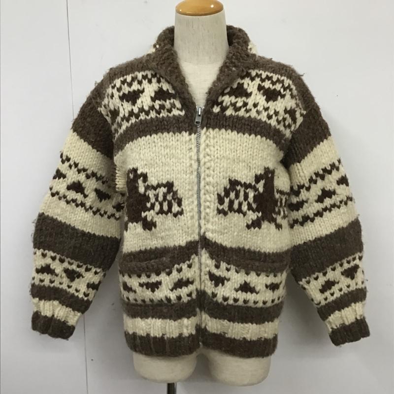 古着 USED ジャケット、上着 ジャケット、ブレザー CA07842 カウチン ニット セーター カーディガン ジップアップニット プリント 白 / ホワイト / white X 茶 / ブラウン / brown メンズ USED 古着 中古 10103876