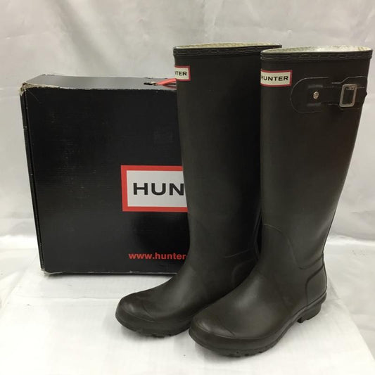ハンター HUNTER 長靴、レインシューズ 長靴、レインシューズ W23499 ORIGINAL TALL オリジナルトール UK4 箱有 ロゴ、文字 ダークブラウン / ダークブラウン / レディース USED 古着 中古 10104743