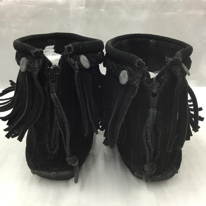 ミネトンカ Minnetonka ブーツ ショートブーツ 299 earth music&ecology コラボ フリンジ 1613107 無地 黒 / ブラック / black レディース USED 古着 中古 10105966
