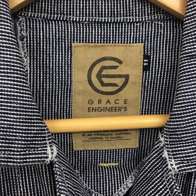 グレースエンジニアーズ GRACE ENGINEER S ワンピース・ドレス・オールインワン ワンピース・ドレス・オールインワン オールインワン つなぎ ワークパンツ カジュアルパンツ 長袖 ヒッコリー ストライプ 白 / ホワイト / white X 紺 / ネイビー / navy メンズ USED 古着 中古 10109120
