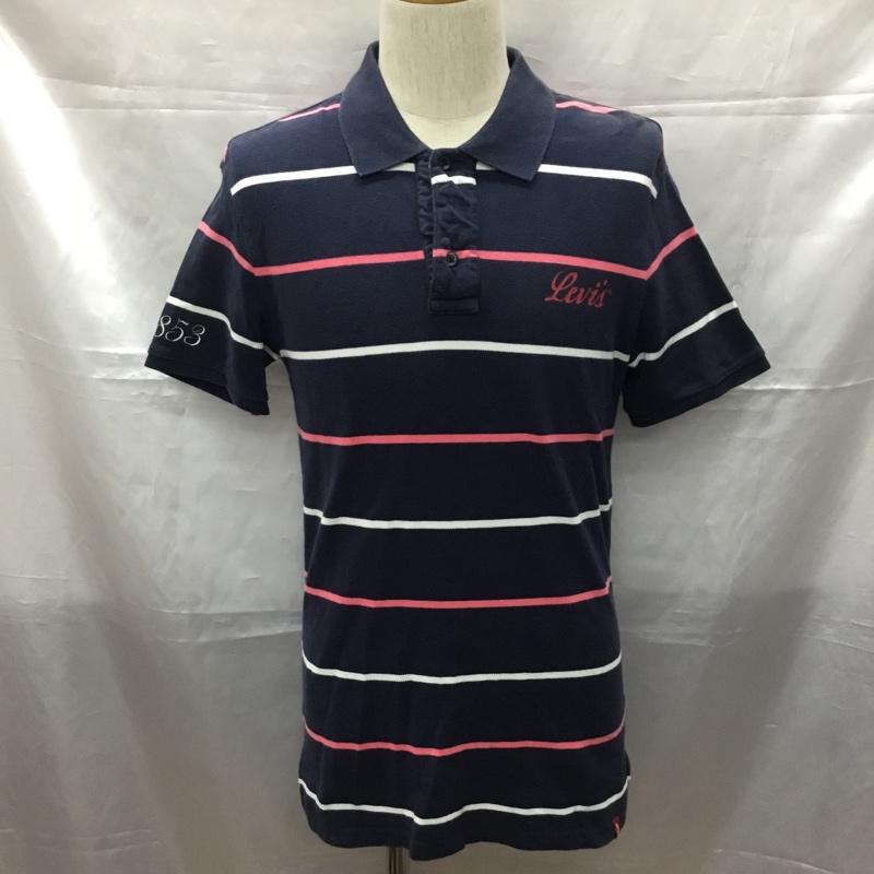 リーバイス Levi s ポロシャツ 半袖 ボーダー M ロゴ、文字 紺 / ネイビー / navy X 白 / ホワイト / white X 桃 / ピンク / pink メンズ USED 古着 中古 10109634
