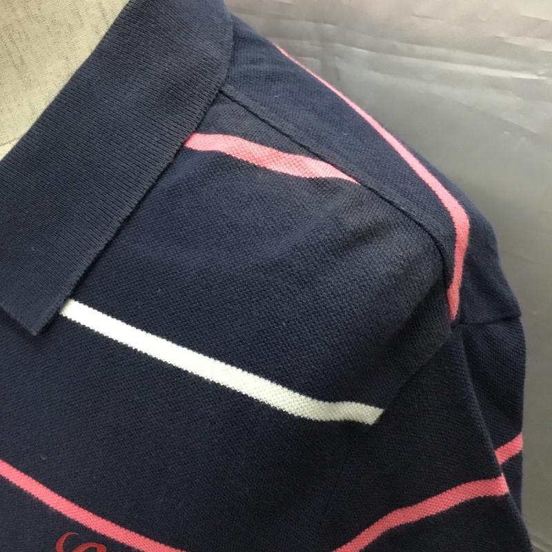リーバイス Levi s ポロシャツ 半袖 ボーダー M ロゴ、文字 紺 / ネイビー / navy X 白 / ホワイト / white X 桃 / ピンク / pink メンズ USED 古着 中古 10109634