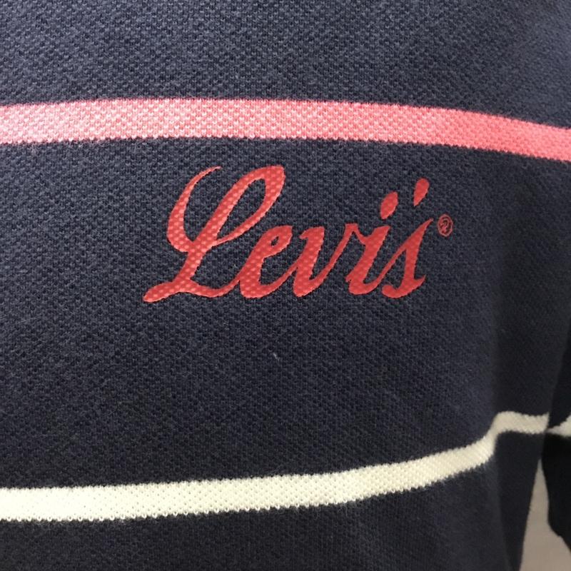 リーバイス Levi s ポロシャツ 半袖 ボーダー M ロゴ、文字 紺 / ネイビー / navy X 白 / ホワイト / white X 桃 / ピンク / pink メンズ USED 古着 中古 10109634