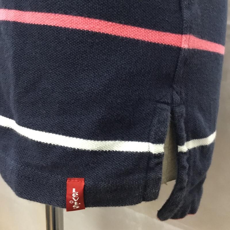 リーバイス Levi s ポロシャツ 半袖 ボーダー M ロゴ、文字 紺 / ネイビー / navy X 白 / ホワイト / white X 桃 / ピンク / pink メンズ USED 古着 中古 10109634