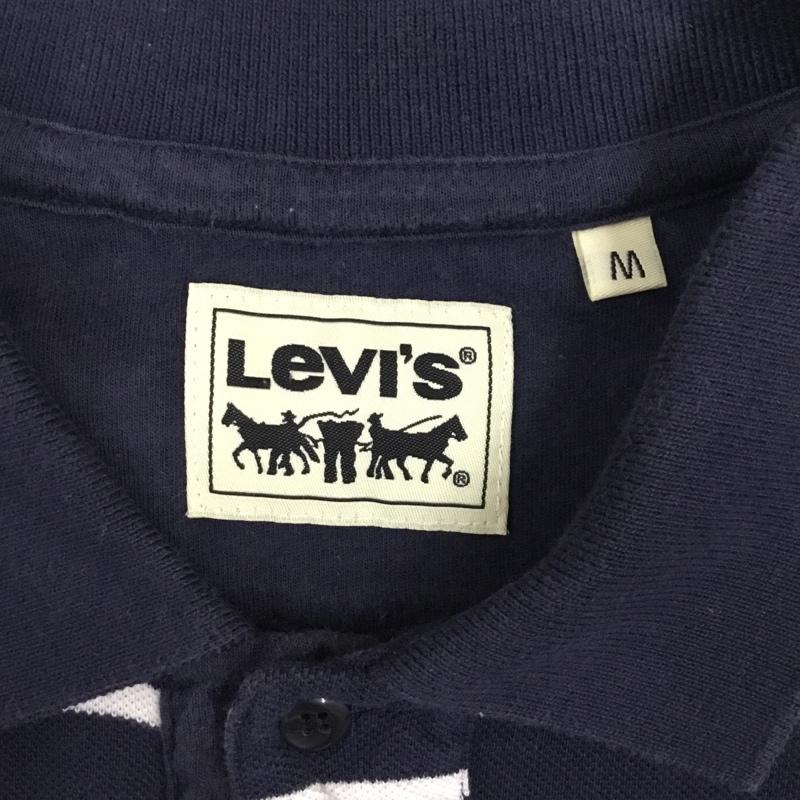 リーバイス Levi s ポロシャツ 半袖 ボーダー M ロゴ、文字 紺 / ネイビー / navy X 白 / ホワイト / white X 桃 / ピンク / pink メンズ USED 古着 中古 10109634