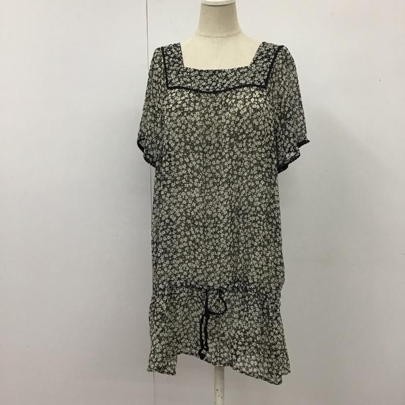 ページボーイ PAGEBOY ワンピース ミニスカート チュニック ドロスト M 花柄 黒 / ブラック / black X ベージュ / ベージュ / beige レディース USED 古着 中古 10114071